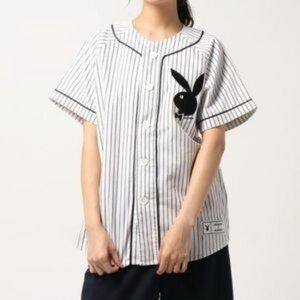 PLAYBOY joyrich baseball jersey Button Up Jersey size xs black and white bunny